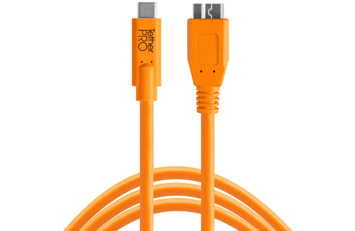 Tether Tools TetherPro USB-Datenkabel für USB-C an USB 3.0 Micro-B - 4,6 Meter Länge, gerader Stecker (orange)