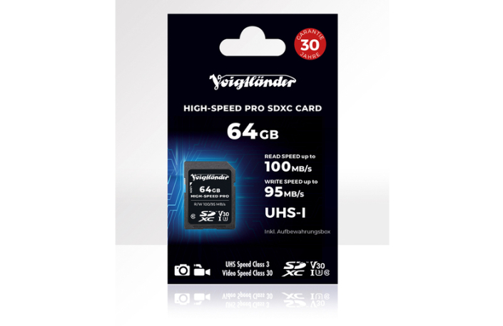 Voigtländer Prof. High-Speed SDXC 64GB UHS-I, Cl10, U3, V30 (100/95 MB/s)