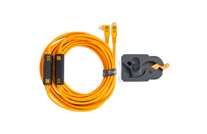 Tether Tools TetherGuard LeverLock & Cable Kit (USB-C an USB-C rechtsgewinkelt, 9,4 m Orange)